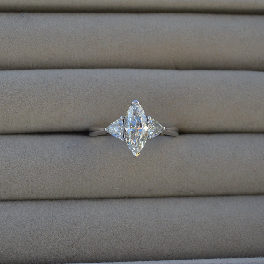 Marquise Diamond Three Stone Engagement Ring