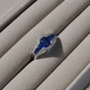 Geometric Sapphire and Diamond Ring