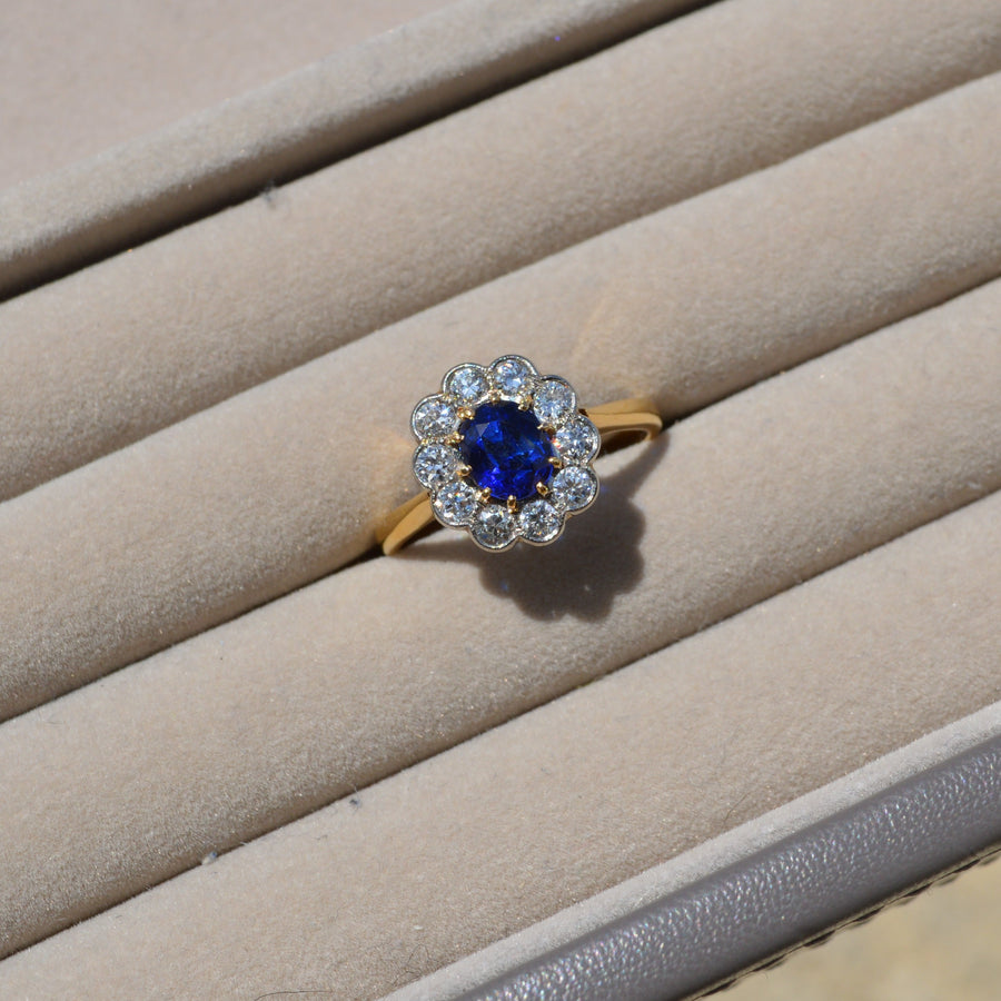 Antique Sapphire and Diamond Cluster Engagement Ring