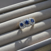 Antique Sapphire and Diamond Three Stone Cluster Ring