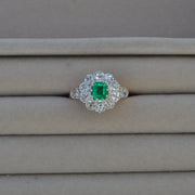 Antique Emerald and Diamond Cluster Engagement Ring