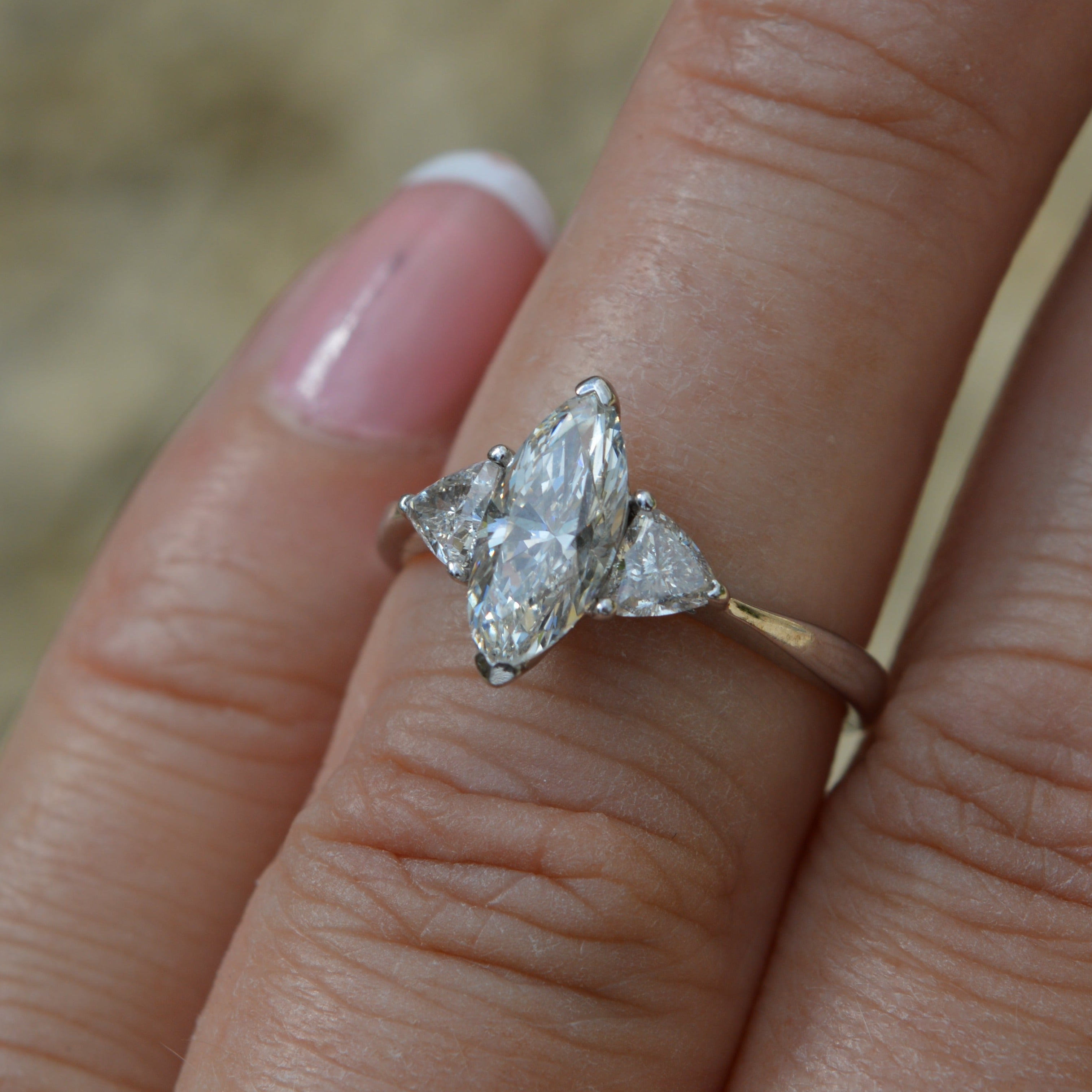 Marquise Diamond Three Stone Engagement Ring