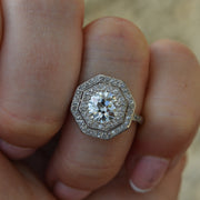 Hexagonal Art Deco Diamond Engagement Ring