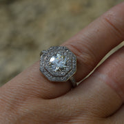 Hexagonal Art Deco Diamond Engagement Ring