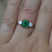 Emerald and Diamond Three Stone Diamond Engagement Ring