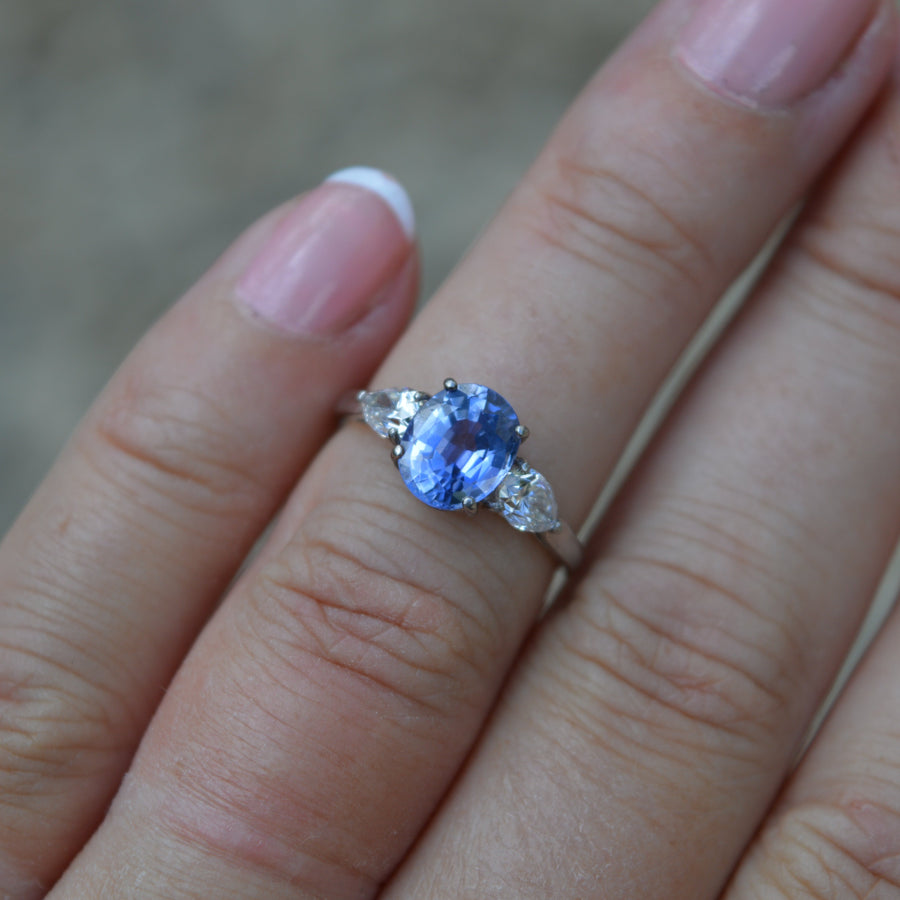 Ceylon Cornflower Blue Sapphire and Pear Shaped Diamond Engagement Ring