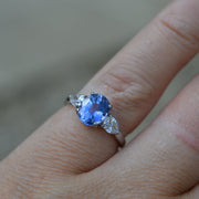 Ceylon Cornflower Blue Sapphire and Pear Shaped Diamond Engagement Ring