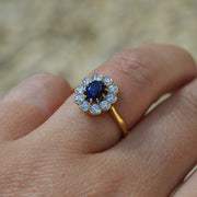 Antique Sapphire and Diamond Cluster Engagement Ring