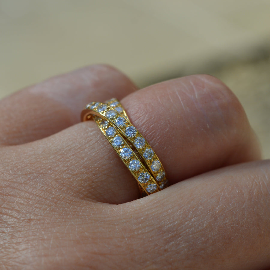 Three Band 18ct Yellow Gold Diamond Russian Wedding Ring