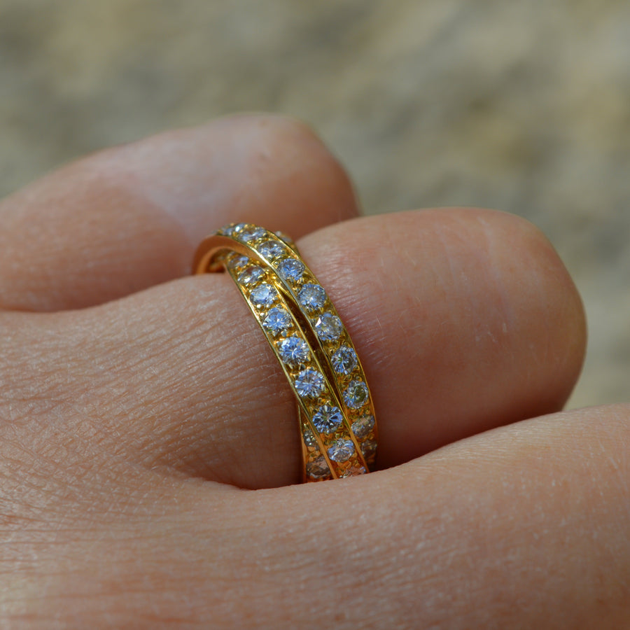 Three Band 18ct Yellow Gold Diamond Russian Wedding Ring