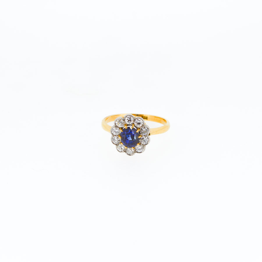 Antique Sapphire and Diamond Cluster Engagement Ring