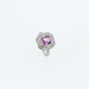 Colourful 1ct Asscher Cut Pink Spinel and Diamond Engagement Ring