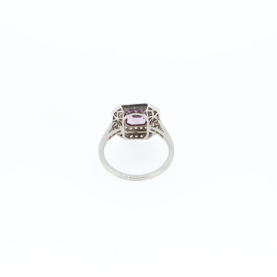 Colourful 1ct Asscher Cut Pink Spinel and Diamond Engagement Ring