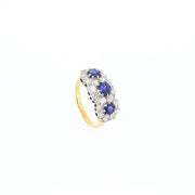 Antique Sapphire and Diamond Three Stone Cluster Ring