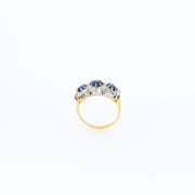 Antique Sapphire and Diamond Three Stone Cluster Ring