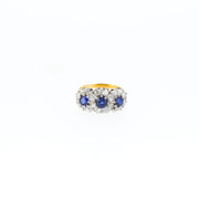 Antique Sapphire and Diamond Three Stone Cluster Ring