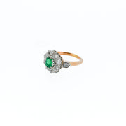 Antique Emerald and Diamond Cluster Engagement Ring