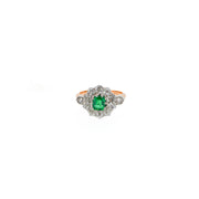 Antique Emerald and Diamond Cluster Engagement Ring