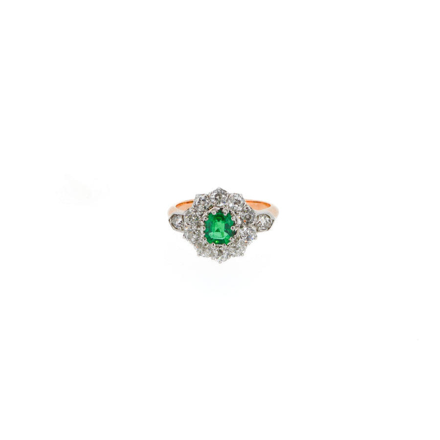 Antique Emerald and Diamond Cluster Engagement Ring