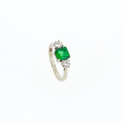 Emerald and Diamond Three Stone Diamond Engagement Ring