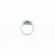 Emerald and Diamond Three Stone Diamond Engagement Ring