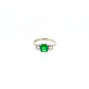 Emerald and Diamond Three Stone Diamond Engagement Ring