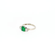 Emerald and Diamond Three Stone Diamond Engagement Ring