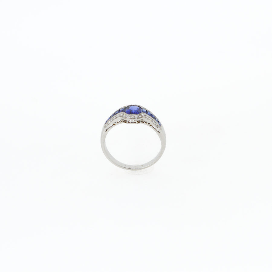 Geometric Sapphire and Diamond Ring