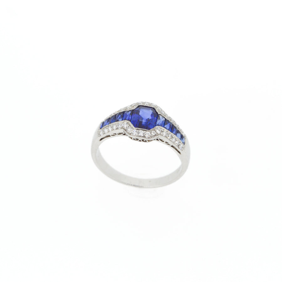 Geometric Sapphire and Diamond Ring