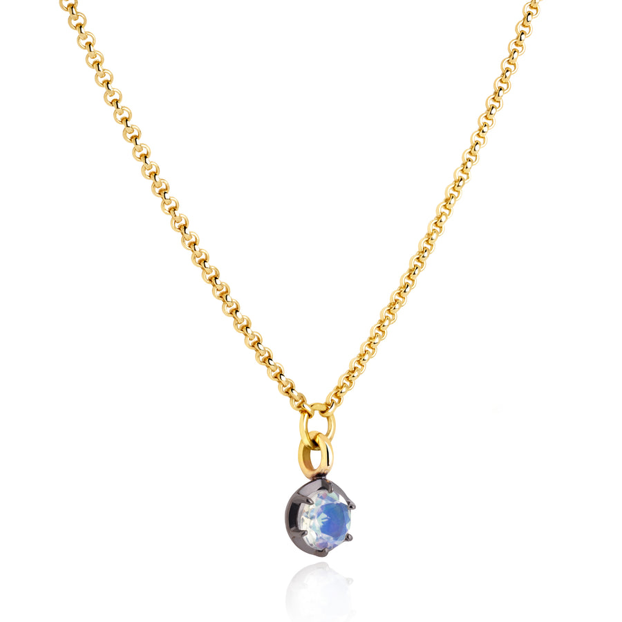 June Birthstone 0.50ct Moonstone in Black Yellow Gold Georgian Inspired Necklace